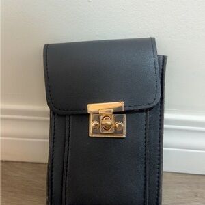 Black Leather Pouch with Gold Clasp